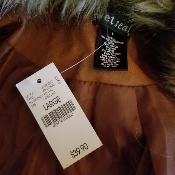 NWT Wet Seal Fur Lined Collar Tan Leather Jacket - Picture 6 of 6